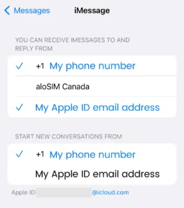 iMessage eSIM iPhone settings