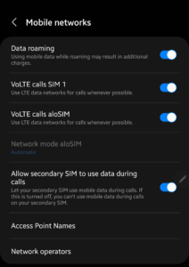 Samsung eSIM setting Mobile Networks