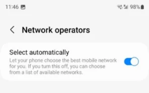 With a Samsung eSIM, Network Operators must be set to Select Automatically