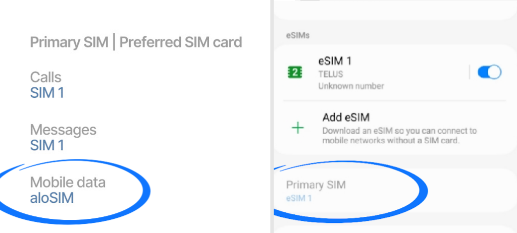 Samsung ESIM Settings (with Examples) | AloSIM