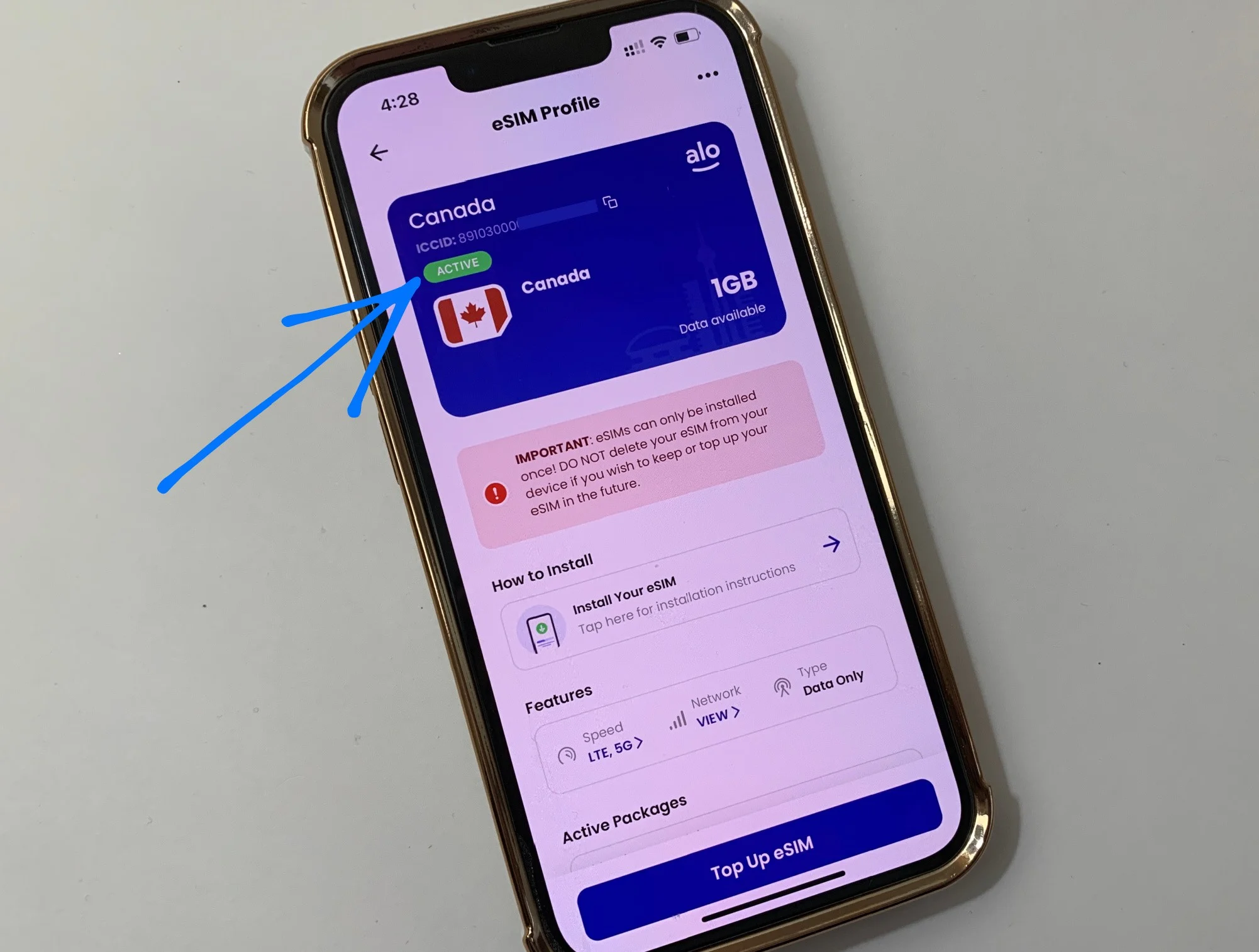 Activate iPhone eSIM by checking your aloSIM app