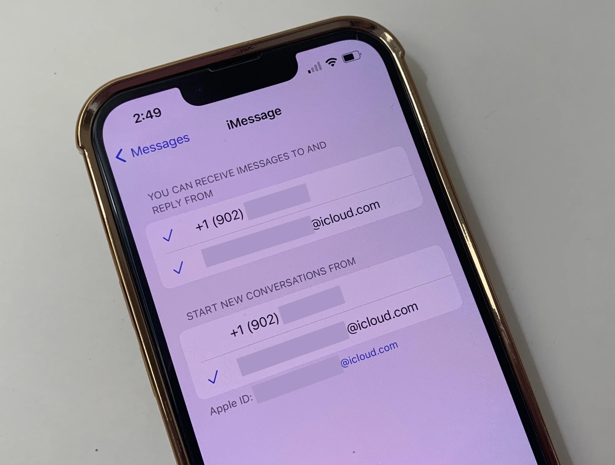 iMessage eSIM settings