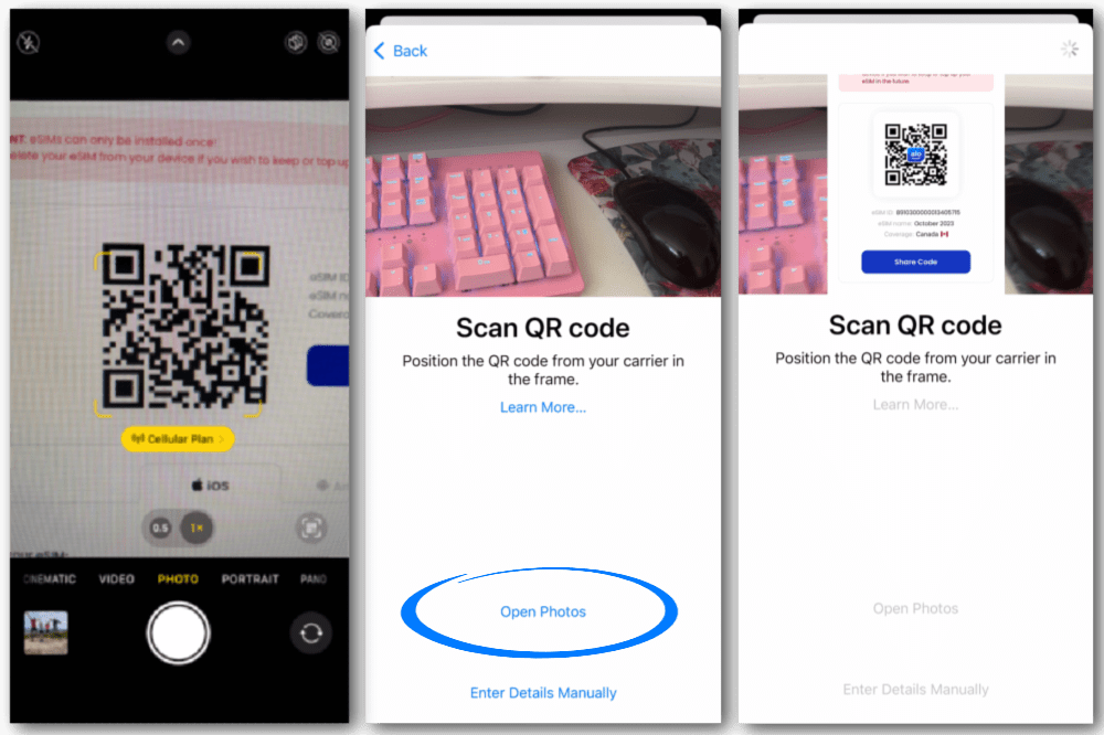 iOS installation Scan QR code or Upload QR Code