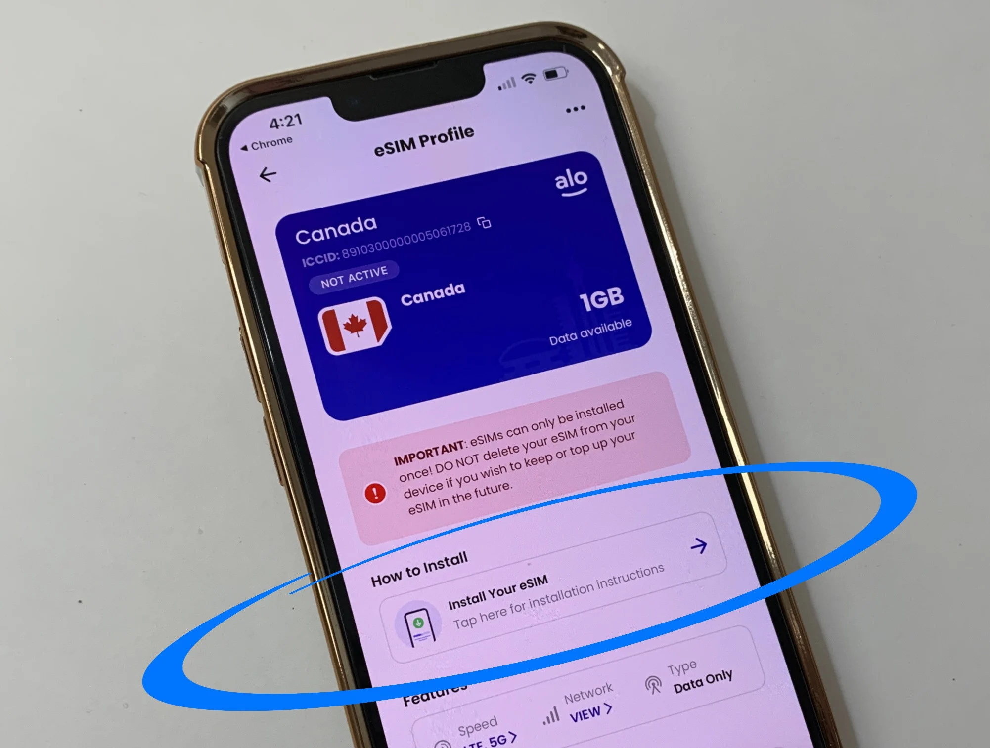 Open your aloSIM app and select the eSIM you want to install