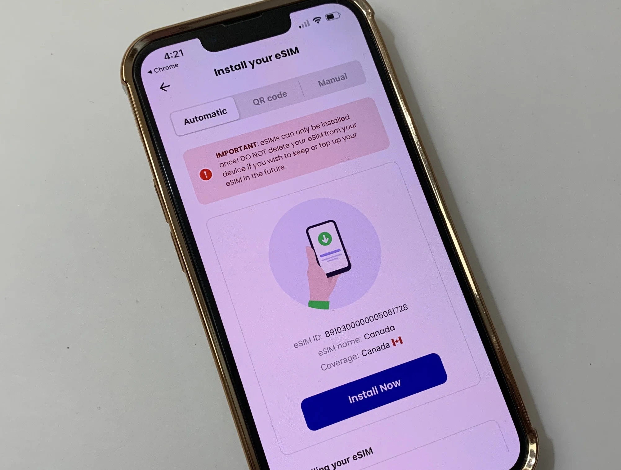 Install your iPhone eSIM using aloSIM's automatic method