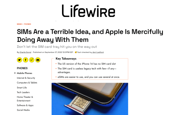 "Using eSIMs gives people so much more flexibility. You can be just about anywhere in the world and add data to your device instantly. No need to visit a store or mess with SIM cards," Justin Shimoon, CEO of eSIM data app aloSIM, told Lifewire via email.