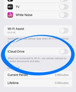 Make sure 'iCloud Drive' is toggled off, so your iPhone can only do backups when you're connected to Wi-Fi