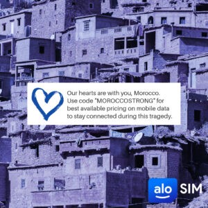 Today and in the coming days, we encourage anyone who needs Morocco data to download the aloSIM app and use discount code "MOROCCOSTRONG" to get best available pricing on prepaid Morocco data packages running on the Meditel network.